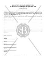 Resolution of Board of Directors Authorizing Purchase of Real Estate