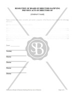 Resolution of Board of Directors Ratifying Previous Acts of Directors