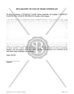 Declaration of Loss of Share Certificate