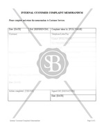 Internal Customer Complaint Memorandum