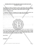 Memorandum  of Organization for Manager-Managed Company