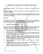 Employment Agreement for Technical Employee